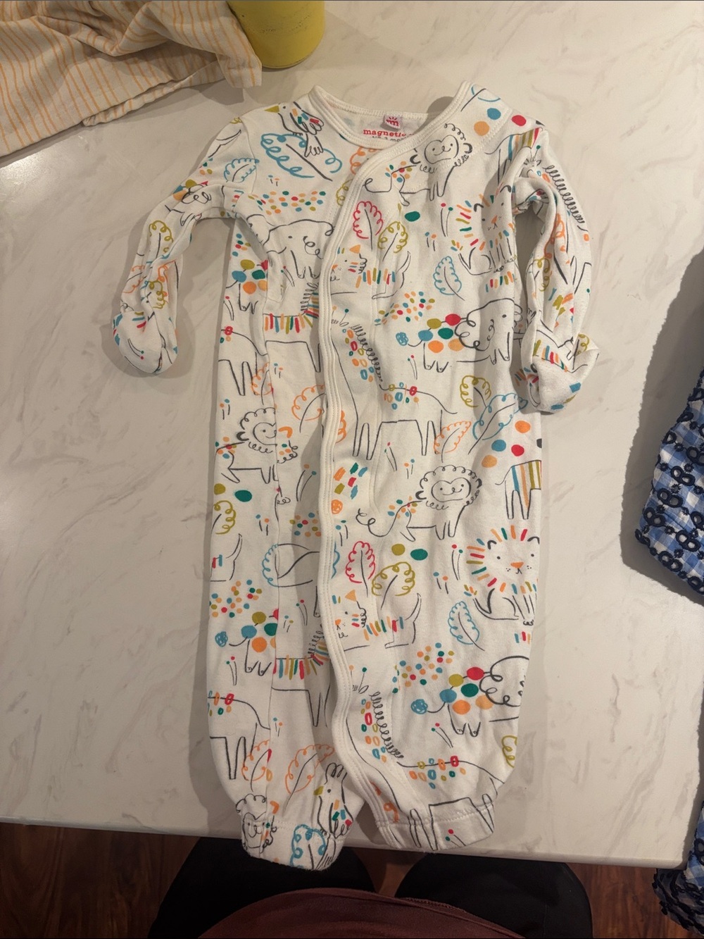 Magnetic Me Baby White Multi Safari Print Baby One-Piece Gown